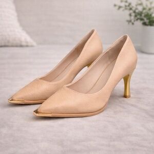 Amazon | Nude Faux Leather Heels | 6.5 | Gold Heel Detail